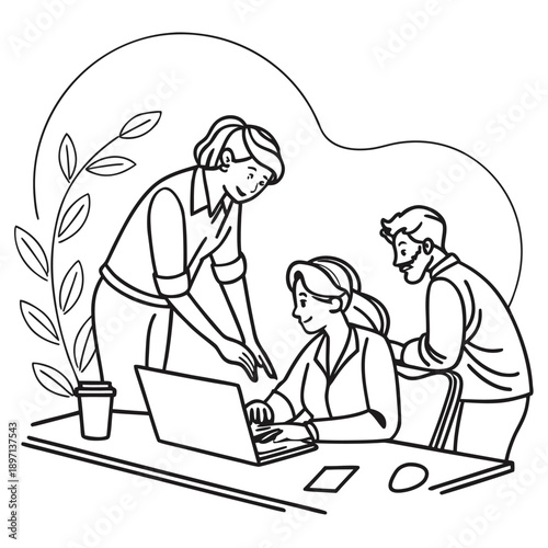 Teamwork Collaboration Line Art Illustration