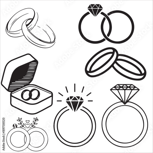 Wedding jewelry branding icon pack with engagement ring