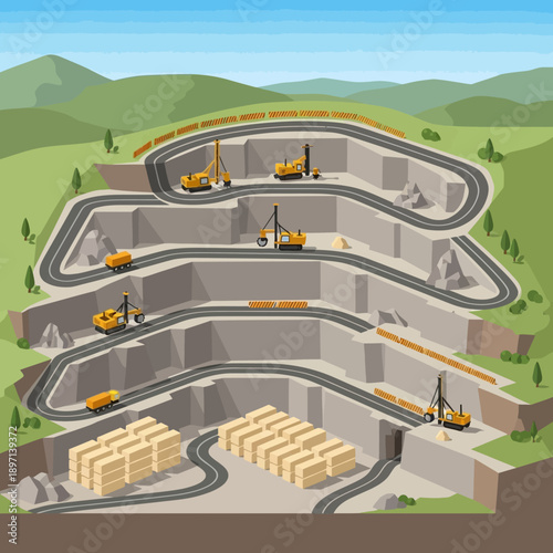 Underground Quarry Mining Operation with Heavy Machinery.