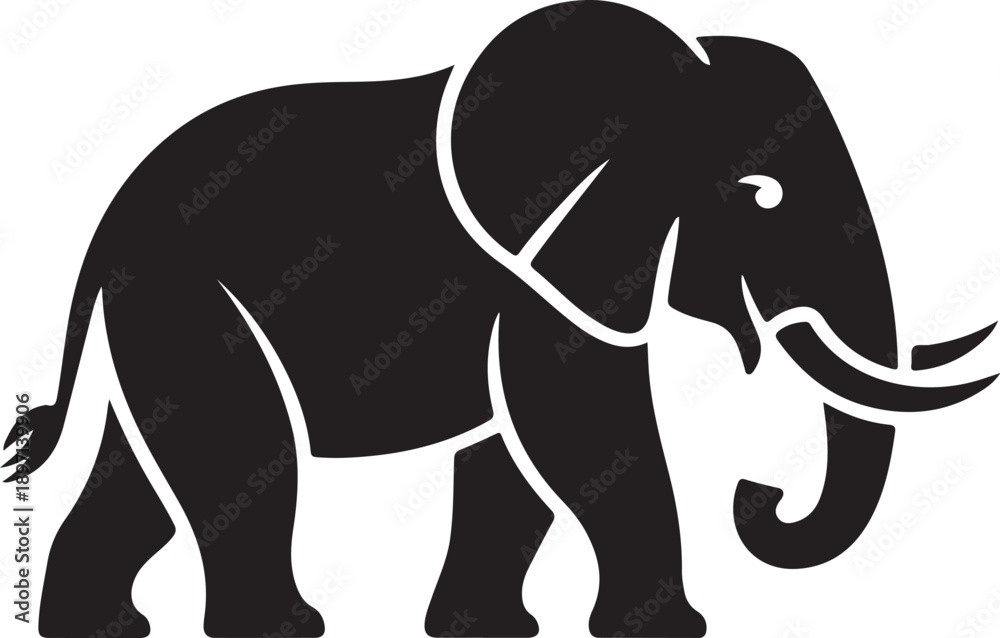 Obraz premium A walking baby elephant silhouette vector illustration showcases a wild mammal in a nature-inspired safari art design for wildlife and zoo sign graphics 