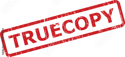 A vibrant red rectangular rubber stamp mark with the word TRUECOPY is visible on a clean white surface