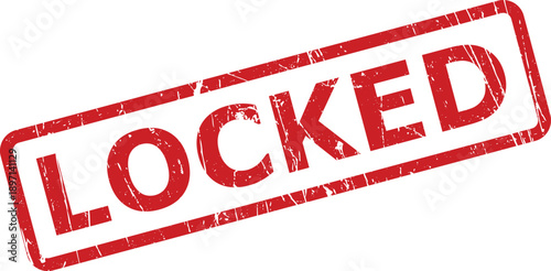 A vibrant red rectangular rubber stamp with the word LOCKED in capital letters showcasing a grunge texture