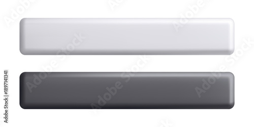 3D space bar or long rectangular push button mockup of white and black color isolated on white. Monochrome plastic key or empty nameplate in realistic style. Clean vector minimalist shape.