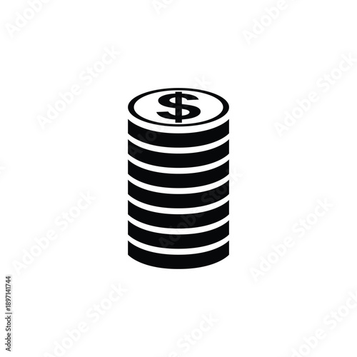 A stack of black coins with a dollar sign on top, symbolizing wealth and finance