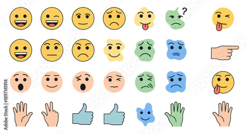 Collection of Various Emoji Expressions and Gestures.