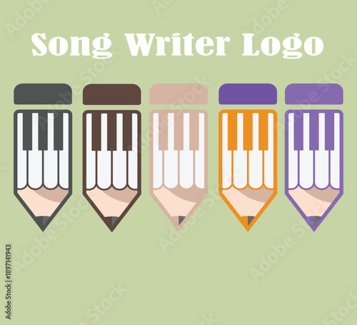 Song Writer Musician Logo, song writer logo design modern concept, Song Writer logo symbol or icon template, Pencil with piano, 