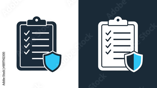 Checklist with shield icon - Line and glyph solid icon and logo template - Vector icon symbol for website - Icon vector - Blue icon vector. Clipart. Icon