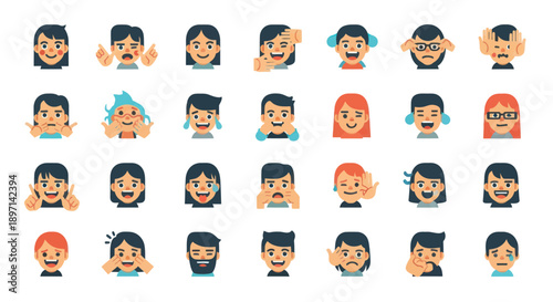 Collection of Various Cartoon Faces Expressions.