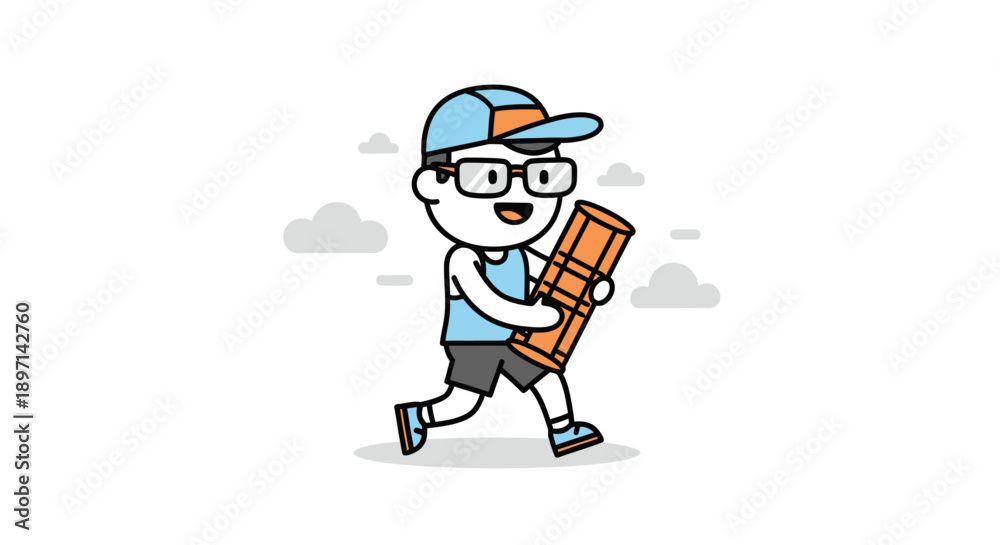 Obraz premium Cartoon Boy Exploring Outdoors with a Map Wearing Glasses and Cap Enjoying an Adventure