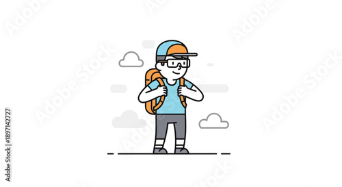 Adventurous young traveler with backpack and casual attire exploring a scenic outdoor landscape capturing youthful spirit and