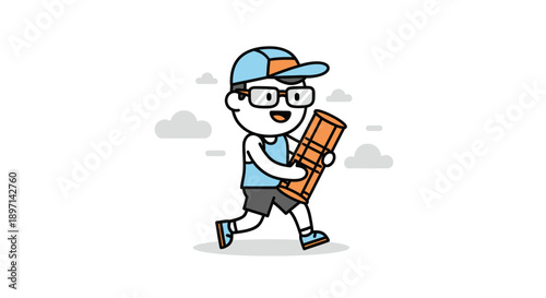 Cartoon Boy Exploring Outdoors with a Map Wearing Glasses and Cap Enjoying an Adventure