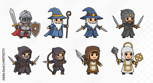 Cartoon Characters with Swords and Shields.