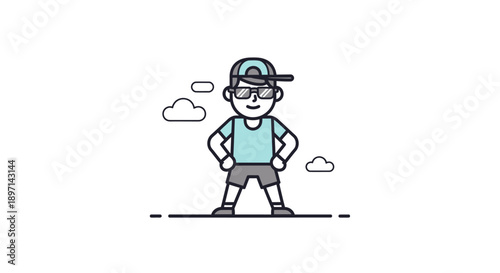 Casual young man enjoying sunshine outdoors wearing stylish cap and sunglasses with a confident stance and relaxed mood