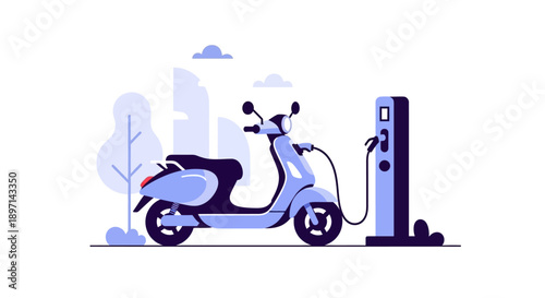 Electric scooter charging at a public charging station.