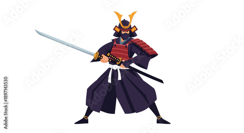 Samurai warrior in traditional Japanese armor holding a sword.