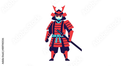 Illustration of a samurai warrior in traditional Japanese armor holding a sword.