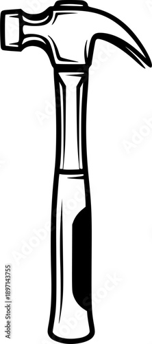 Professional carpenter tool line art featuring sturdy hammer head and handle for construction and home improvement – Black Vector Illustration