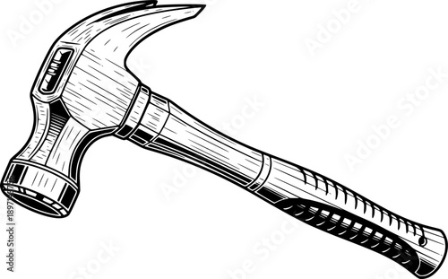 Professional carpenter tool line art featuring sturdy hammer head and handle for construction and home improvement – Black Vector Illustration