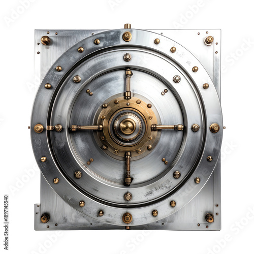Vintage Bank Vault Door - Secure Steel Protection, Financial Security, Antique Design, Isolated on White Background