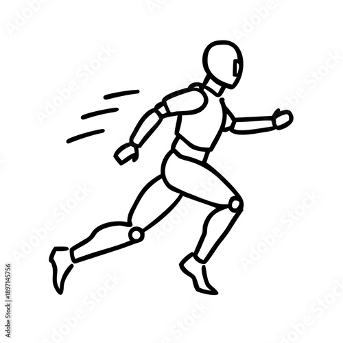 Hand-drawn humanoid robot running fast in motion, futuristic technology