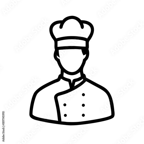 Hand-drawn chef in tall toque hat and double-breasted uniform illustration