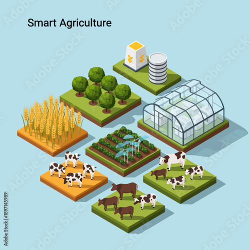 Smart Agriculture Isometric Icons and Elements.