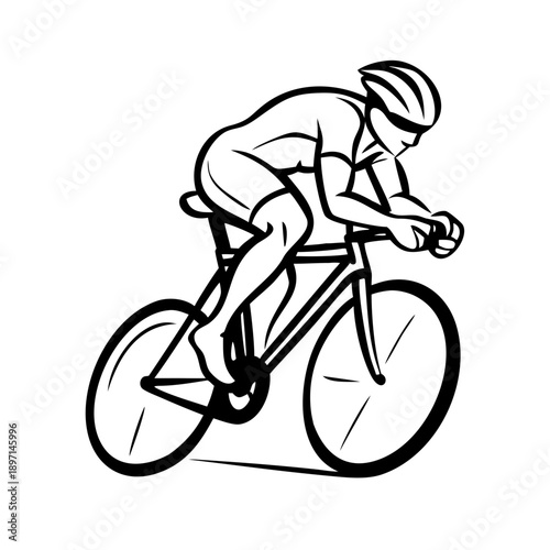 Hand-drawn cyclist in aerodynamic racing position, dynamic vector illustration
