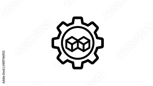 Cogwheel and Blocks Outline Icon for System Configuration, Data Processing, Software Development, and Component Management