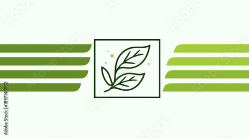 Green Leaf Line Art Design with Abstract Stripes. Nature-Inspired Eco-Friendly Vector Graphic Concept for Sustainability.