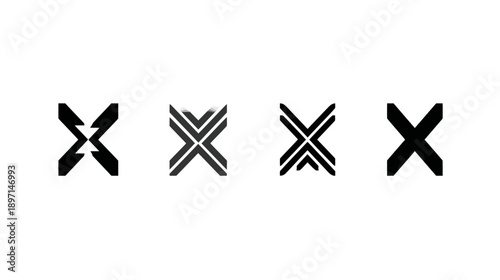 Modern Black X Mark Vector Icons Collection: Abstract Cross Symbols and Geometric Shapes for Digital Design Elements