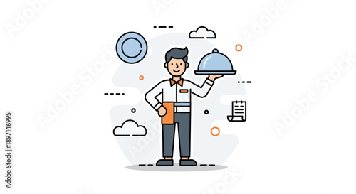 Professional service industry worker providing excellent customer service with a friendly smile and attentive demeanor in a