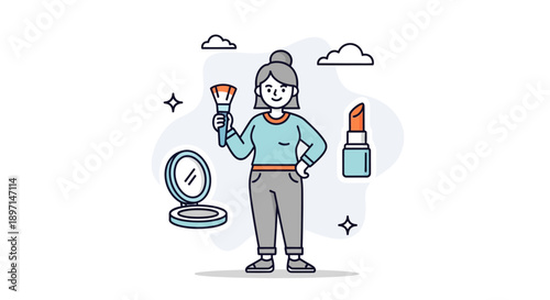 Charming Illustrative Portrait of a Young Woman Loving Makeup and Beauty Routines