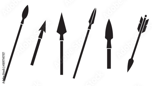 Collection of various air-dropped bombs in black and white silhouettes on a white background, military and aerial warfare