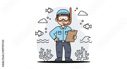 Illustration of a scuba diver exploring underwater marine life with colorful fish and coral reefs