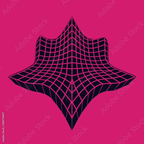 Distorted grid shapes isolated. Retrofuturistic warped mesh grid. Curved mesh abstract elements. Retro punk design element. Vector curve surface background.