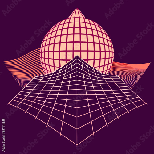 Distorted grid shapes isolated. Retrofuturistic warped mesh grid. Curved mesh abstract elements. Retro punk design element. Vector curve surface background.
