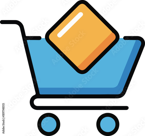 Shopping cart with credit card icon for online payment and ecommerce concept