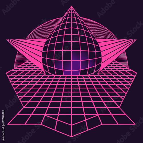 Distorted grid shapes isolated. Retrofuturistic warped mesh grid. Curved mesh abstract elements. Retro punk design element. Vector curve surface background.