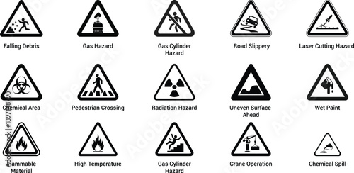 Warning signs and symbols hazardous materials and safety indicators