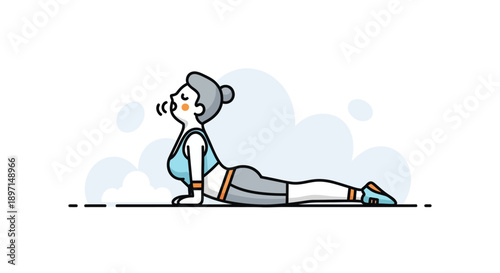 Simple illustration of a woman performing the cobra stretch in a minimalistic style perfect for fitness and wellness graphics