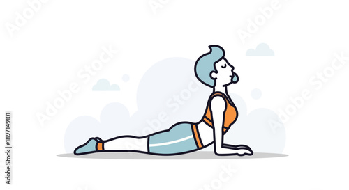 Illustration of a woman performing a yoga pose in a relaxed environment emphasizing flexibility and mindfulness practices