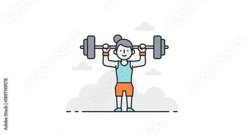 Illustration of a person lifting a barbell for strength training during outdoor workout structured in a minimalistic design