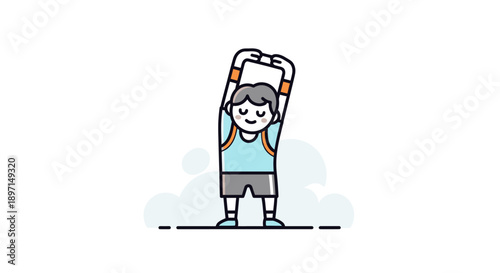 Cheerful young boy happily holding a large smartphone with a bright smile and casual outfit in a playful cartoon illustration