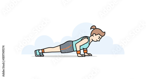 Woman performing a push-up exercise in a fitness routine emphasizing strength training and upper body workout in a minimalist