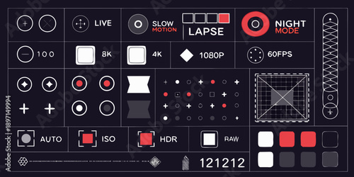 Camera interface display showing various settings and recording options