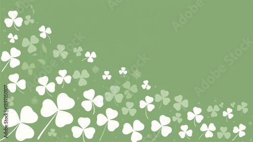A decorative pattern design featuring white four-leaf clovers scattered across a light green background (2)_traced