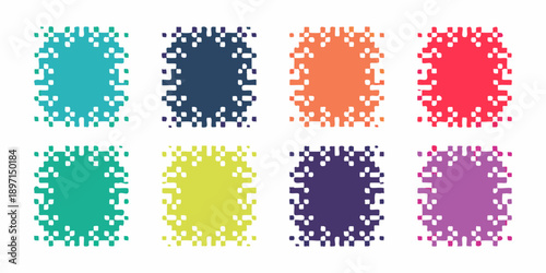 Eight pixelated oval shapes in varying vibrant colors displayed in a grid