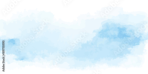 Soft clouds. Beautiful rainbow sky background. Blue rainbow sky with white clouds.Watercolor texture with soft clouds creates a serene and artistic banner illustration.