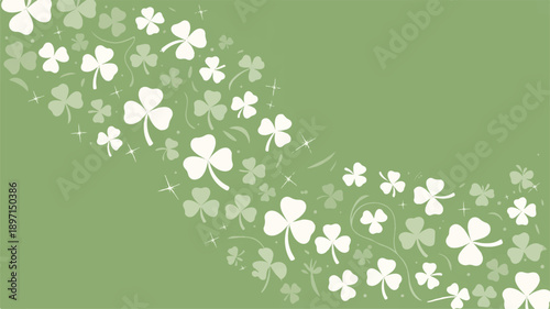 A decorative pattern design featuring white four-leaf clovers scattered across a light green background (3)_traced