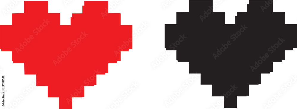 Fototapeta premium Pixelated Heart Design Vector Red and Black Silhouette